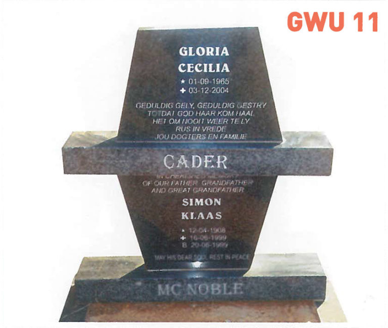GWU 11 Tombstone | Jeudfra Funeral Services in Upington