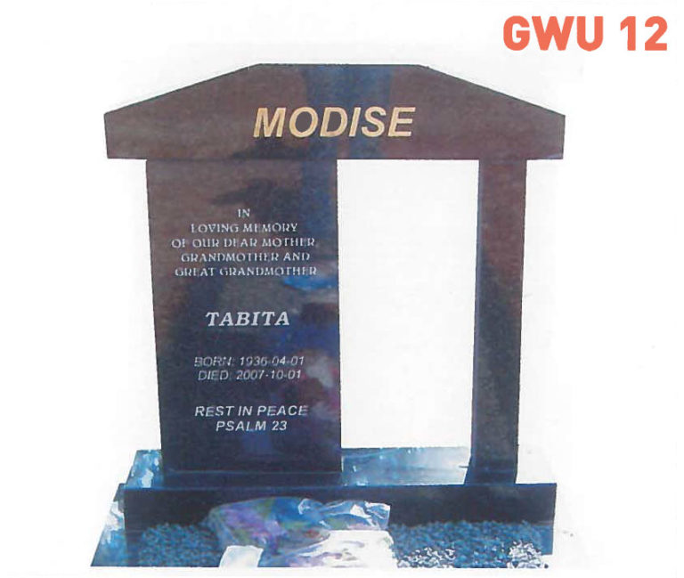 GWU 12 Tombstone | Jeudfra Funeral Services in Upington