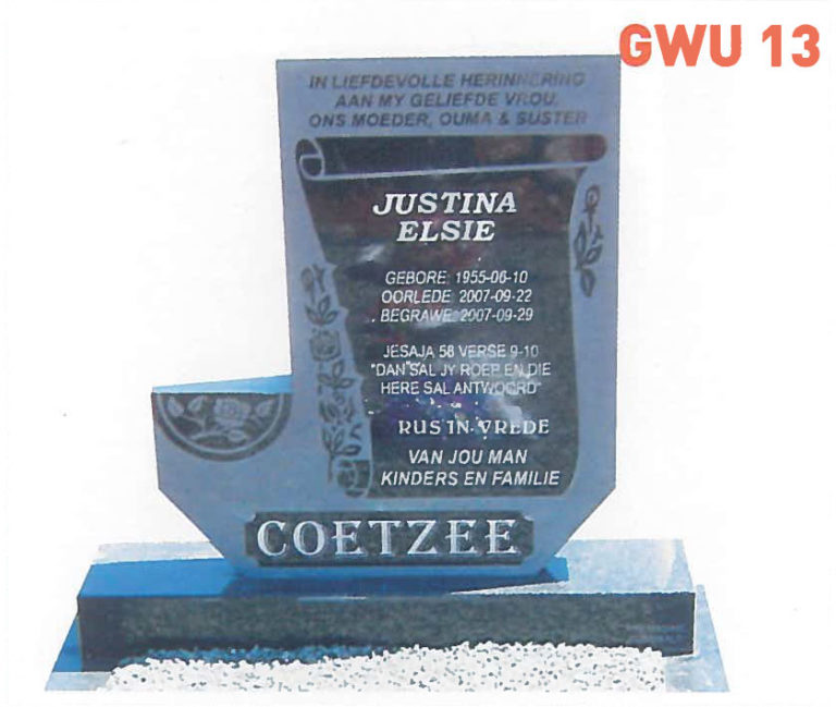 GWU 13 Tombstone | Jeudfra Funeral Services in Upington