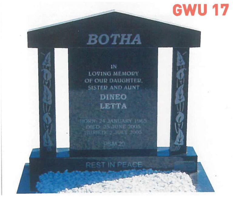 GWU 17 Tombstone | Jeudfra Funeral Services in Upington