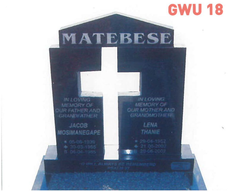 GWU 18 Tombstone | Jeudfra Funeral Services in Upington