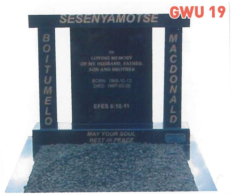 GWU 19 Tombstone | Jeudfra Funeral Services in Upington