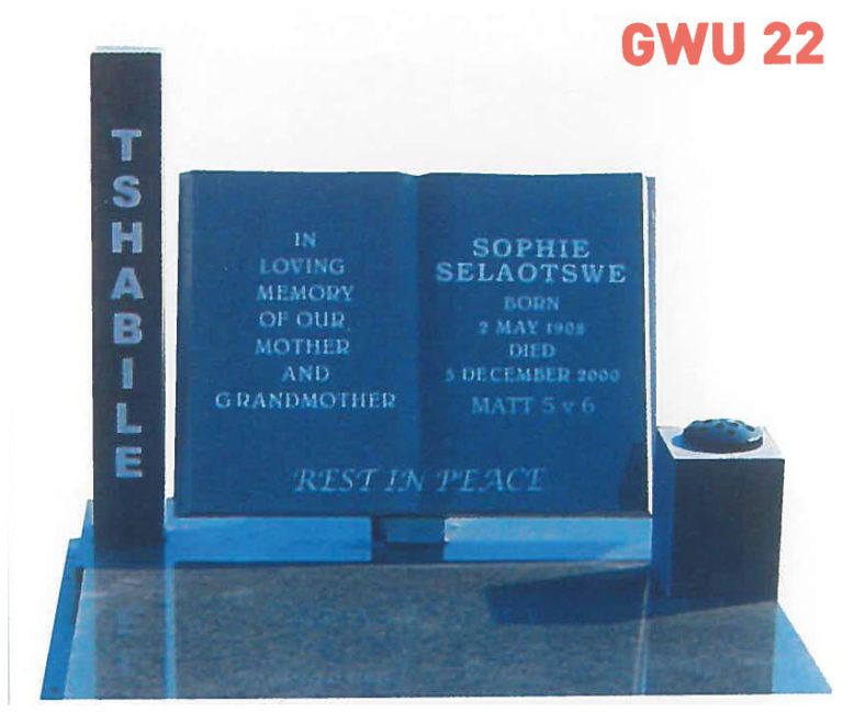 GWU 22 Tombstone | Jeudfra Funeral Services in Upington