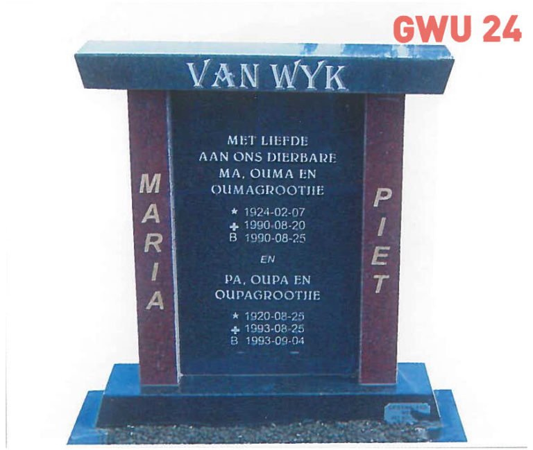 GWU 24 Tombstone | Jeudfra Funeral Services in Upington