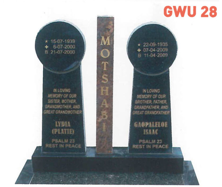 GWU 28 Tombstone | Jeudfra Funeral Services in Upington