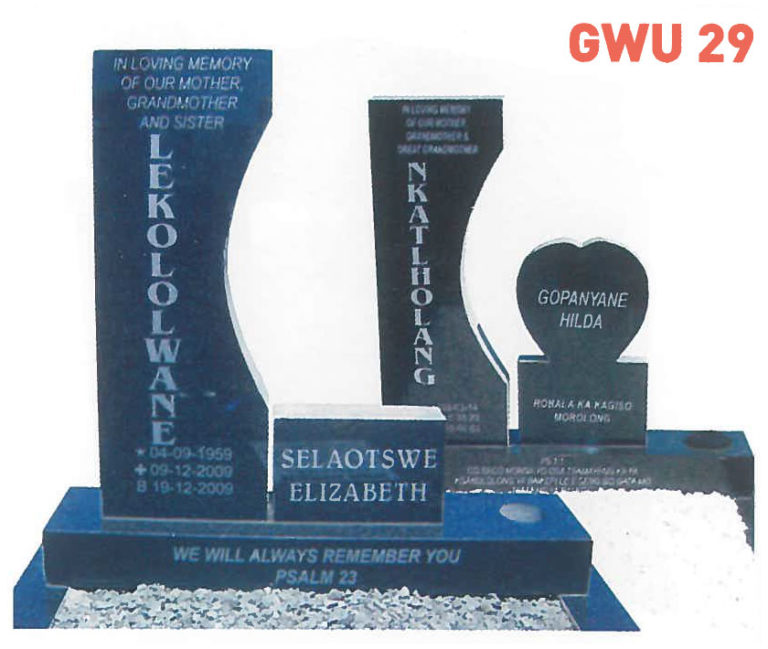 GWU 29 Tombstone | Jeudfra Funeral Services in Upington