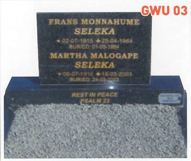 GWU 3 Tombstone | Jeudfra Funeral Services in Upington