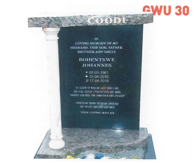 GWU 30 Tombstone | Jeudfra Funeral Services in Upington