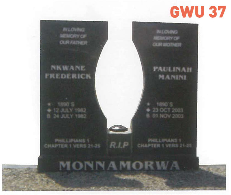 GWU 37 Tombstone | Jeudfra Funeral Services in Upington