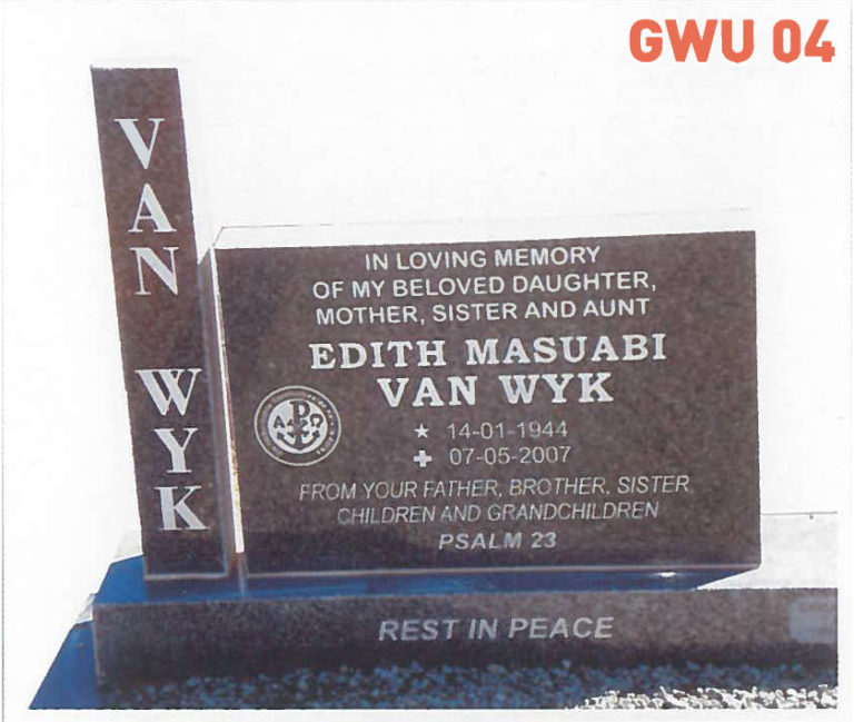 GWU 4 Tombstone | Jeudfra Funeral Services in Upington