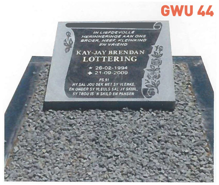 GWU 44 Tombstone | Jeudfra Funeral Services in Upington