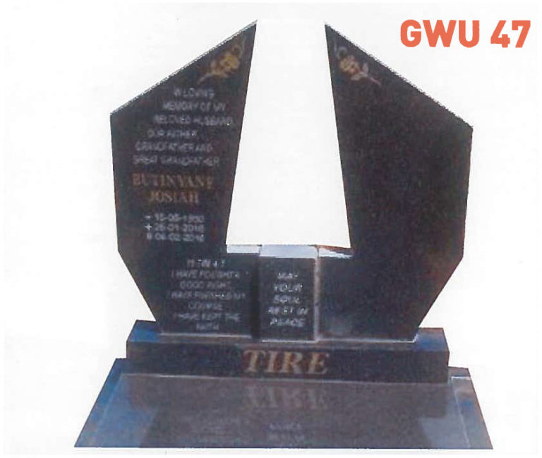 GWU 47 Tombstone | Jeudfra Funeral Services in Upington