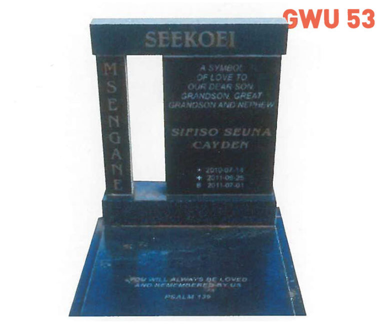 GWU 53 Tombstone | Jeudfra Funeral Services in Upington