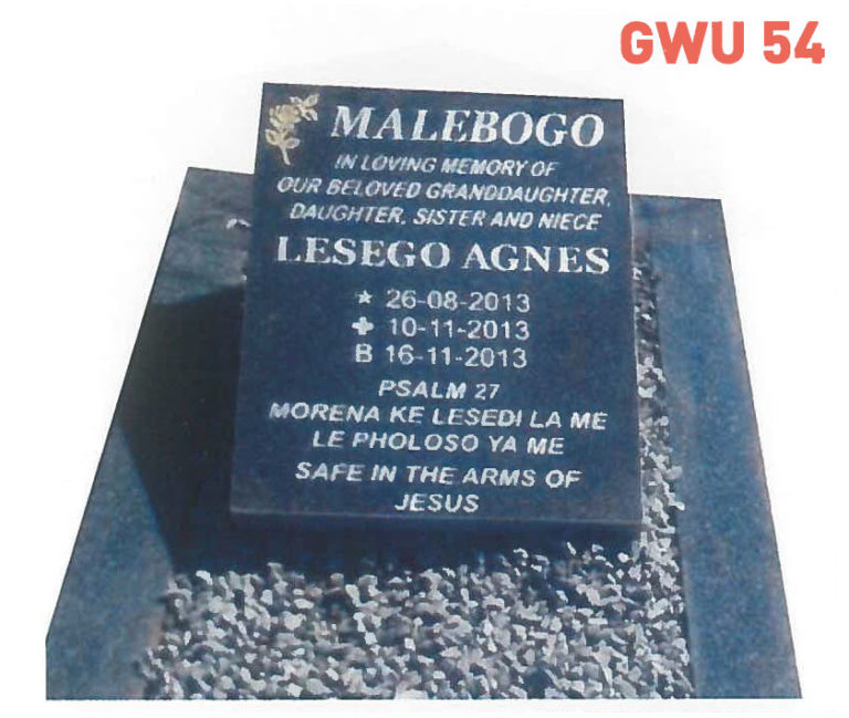 GWU 54 Tombstone | Jeudfra Funeral Services in Upington