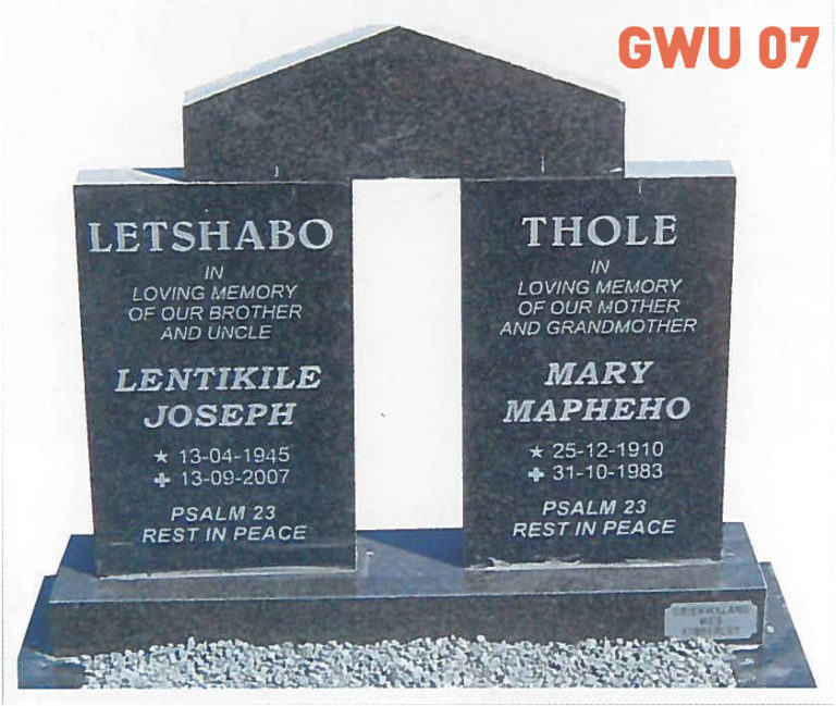GWU 7 Tombstone | Jeudfra Funeral Services in Upington