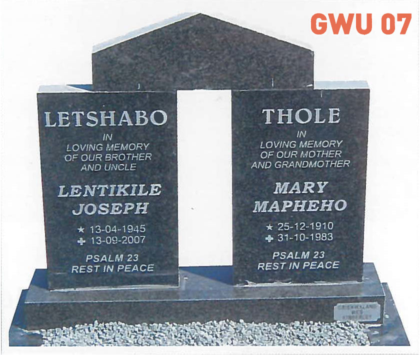 GWU 7 Tombstone | Jeudfra Funeral Services in Upington