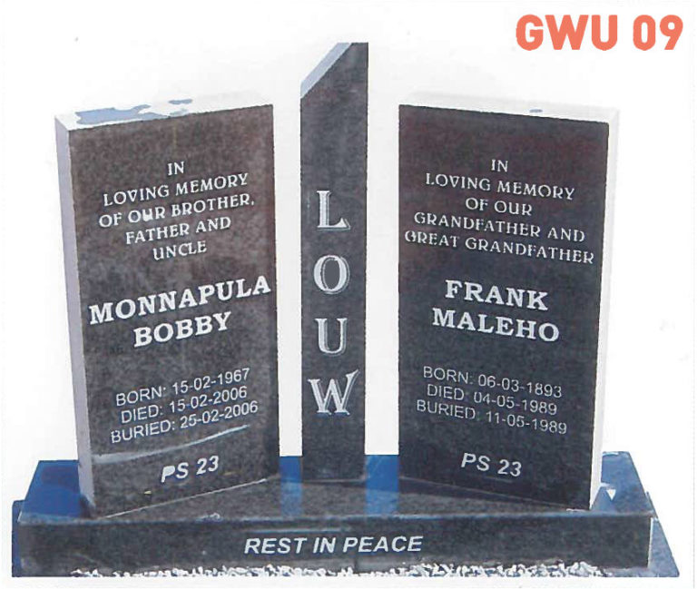 GWU 9 Tombstone | Jeudfra Funeral Services in Upington